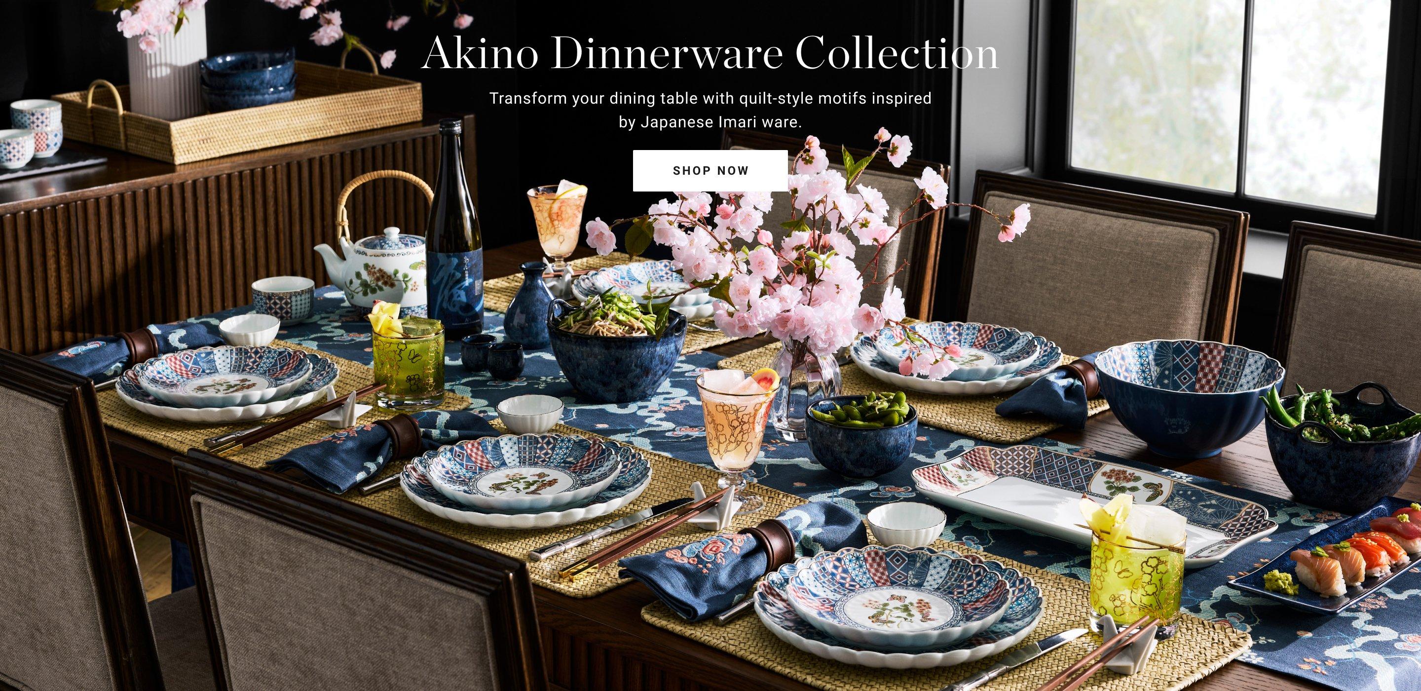 Akino Dinnerware Collection | Transform your dining table with quilt-style motifs inspired by Japanese Imari ware. | Shop Now